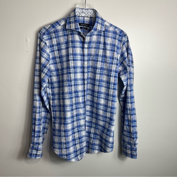 Bugatchi Men's button down blue plaid shirt size small 1334 - Picture 1 of 4